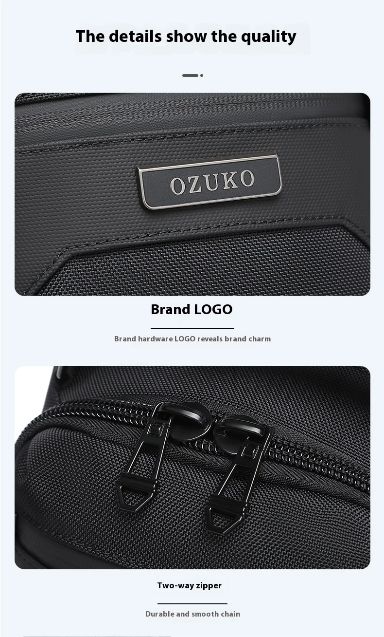 OZUKO Chest Bag, Stylish Multi-functional Crossbody Bag, Lightweight Waterproof Travel Crossbody Bag for Men