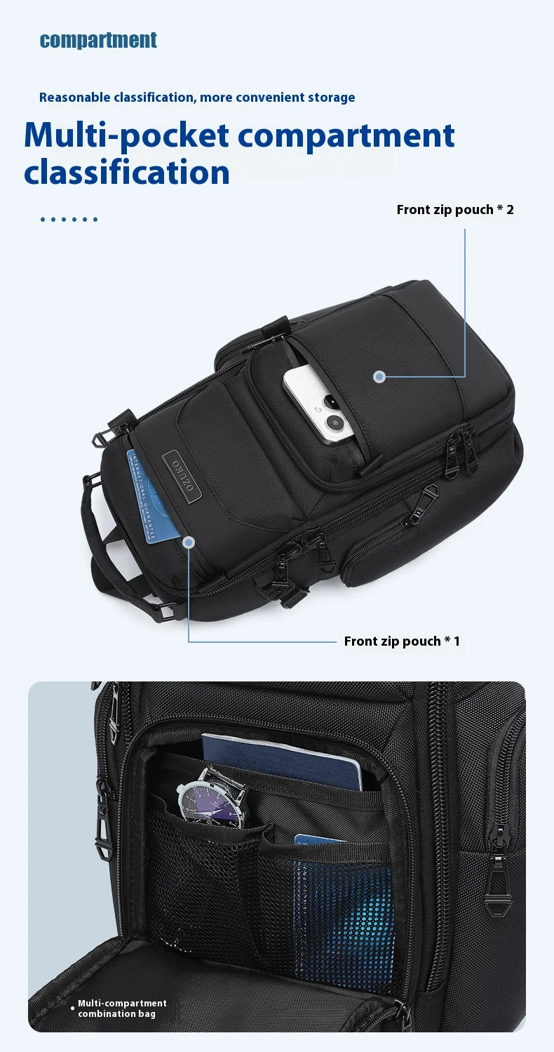 OZUKO Chest Bag, Stylish Multi-functional Crossbody Bag, Lightweight Waterproof Travel Crossbody Bag for Men