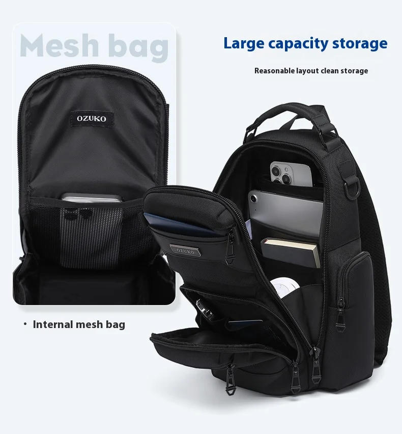 OZUKO Chest Bag, Stylish Multi-functional Crossbody Bag, Lightweight Waterproof Travel Crossbody Bag for Men