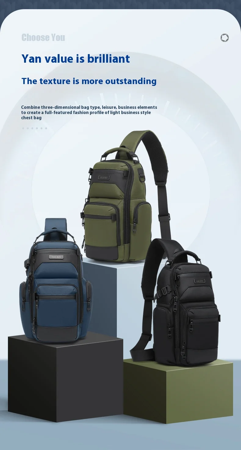 OZUKO Chest Bag, Stylish Multi-functional Crossbody Bag, Lightweight Waterproof Travel Crossbody Bag for Men