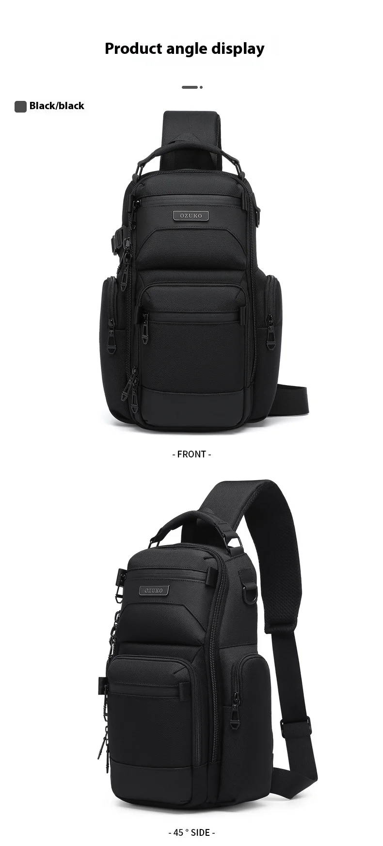 OZUKO Chest Bag, Stylish Multi-functional Crossbody Bag, Lightweight Waterproof Travel Crossbody Bag for Men