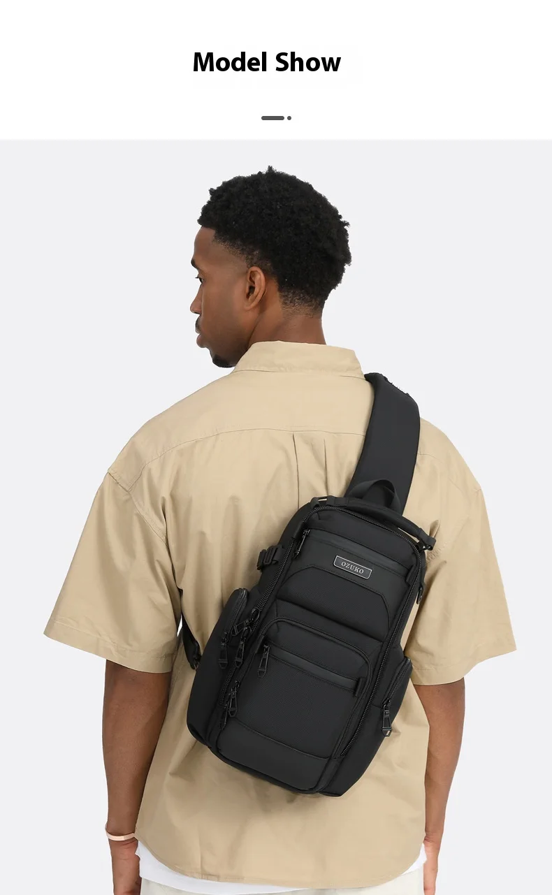 OZUKO Chest Bag, Stylish Multi-functional Crossbody Bag, Lightweight Waterproof Travel Crossbody Bag for Men