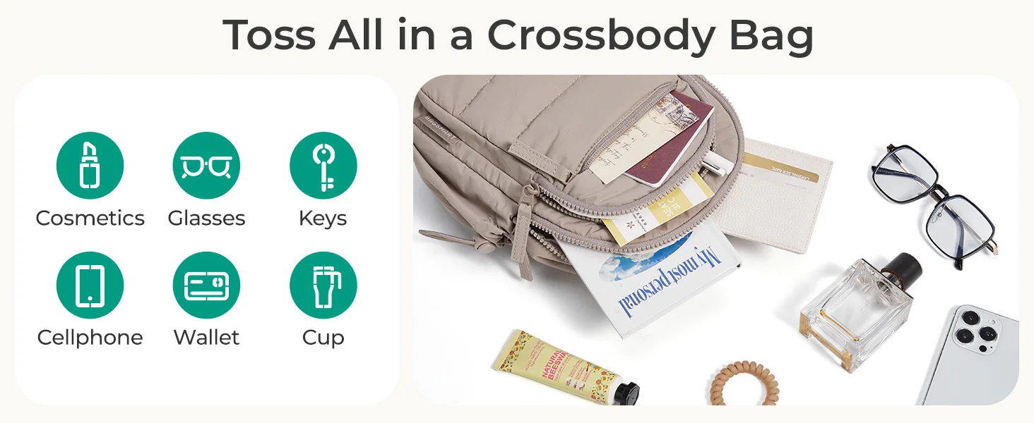 BAGSMART Multi-Layer Crossbody Bag Women Puffer Sling Bag Purses Handbag Outdoor Activities Fanny Packs for Travel Hiking