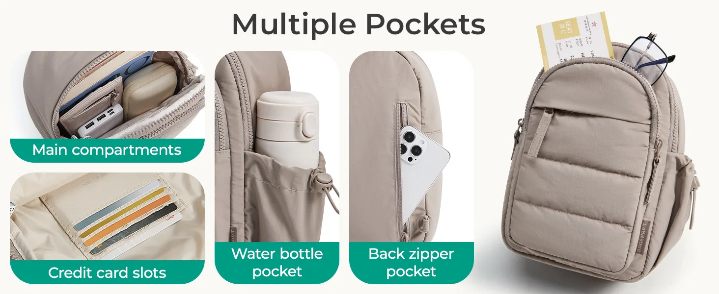 BAGSMART Multi-Layer Crossbody Bag Women Puffer Sling Bag Purses Handbag Outdoor Activities Fanny Packs for Travel Hiking