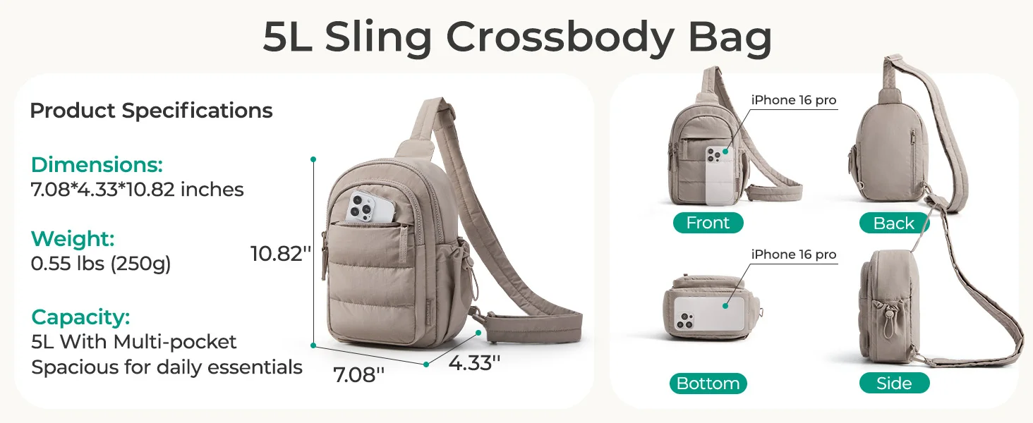 BAGSMART Multi-Layer Crossbody Bag Women Puffer Sling Bag Purses Handbag Outdoor Activities Fanny Packs for Travel Hiking