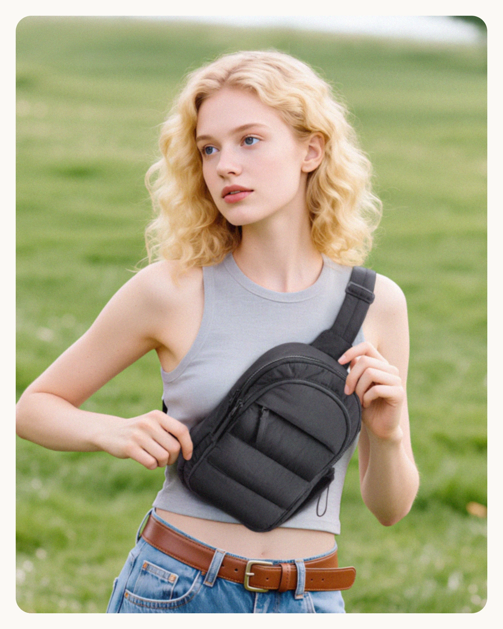 BAGSMART Multi-Layer Crossbody Bag Women Puffer Sling Bag Purses Handbag Outdoor Activities Fanny Packs for Travel Hiking
