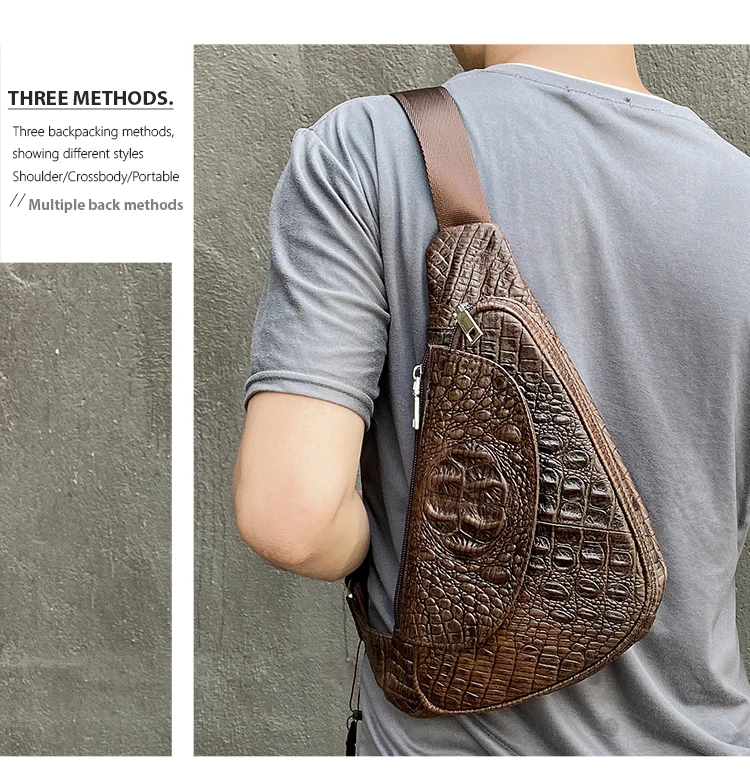 WESTAL Croco Designer Men's Sling Bags for Men Genuine Leather Shoulder Bags Fashion Outdoor Travel Crossbody Chest Bag/Pack 698