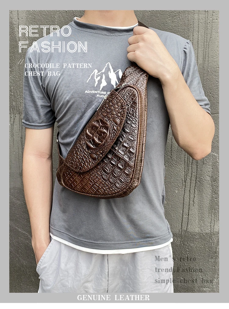 WESTAL Croco Designer Men's Sling Bags for Men Genuine Leather Shoulder Bags Fashion Outdoor Travel Crossbody Chest Bag/Pack 698