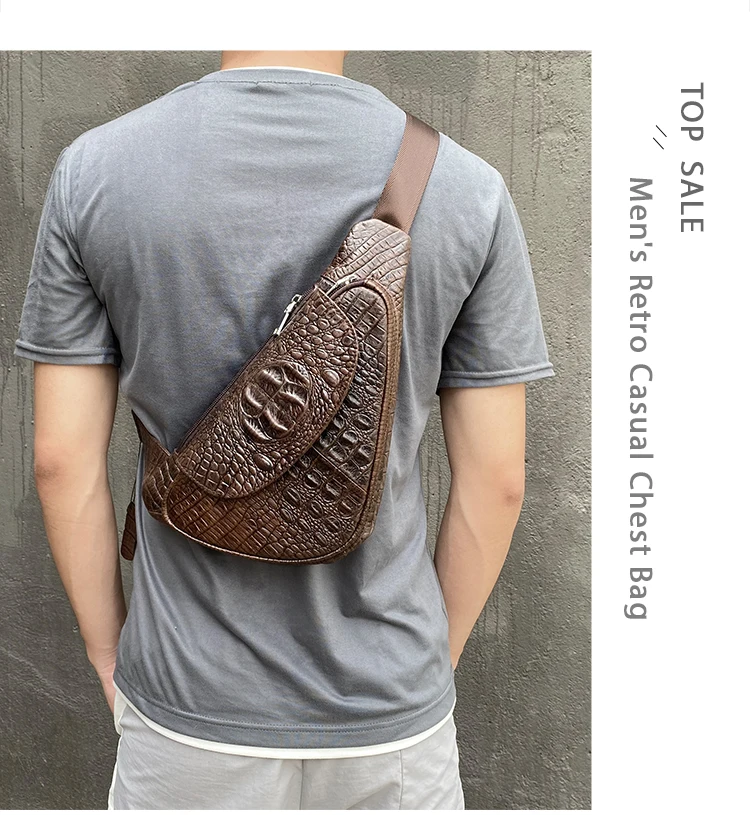 WESTAL Croco Designer Men's Sling Bags for Men Genuine Leather Shoulder Bags Fashion Outdoor Travel Crossbody Chest Bag/Pack 698