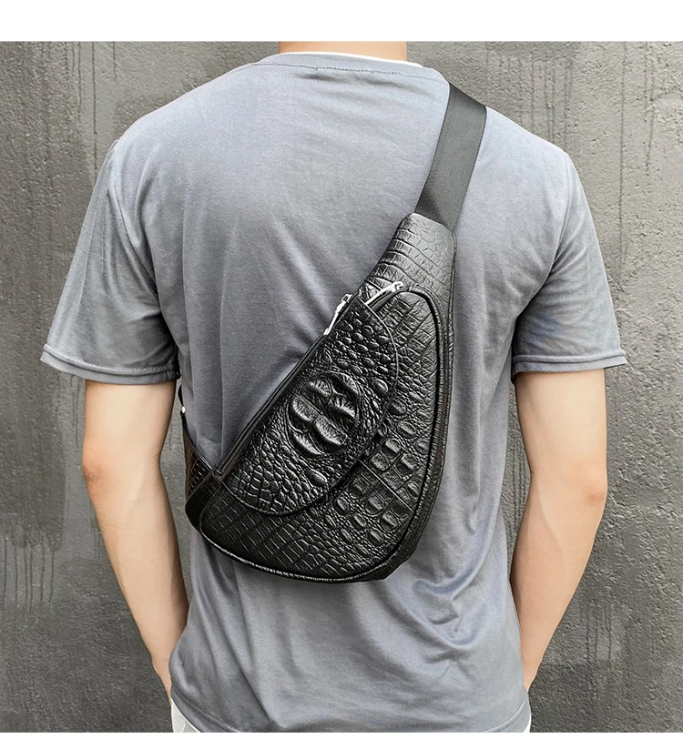 WESTAL Croco Designer Men's Sling Bags for Men Genuine Leather Shoulder Bags Fashion Outdoor Travel Crossbody Chest Bag/Pack 698