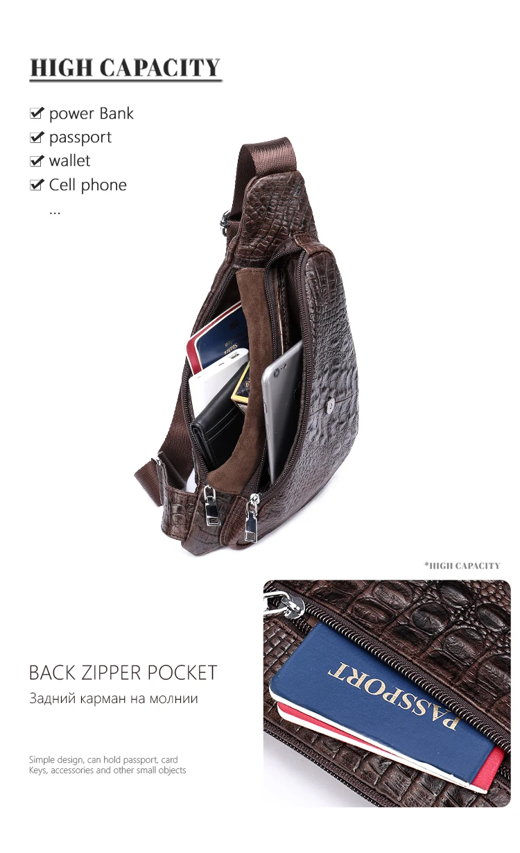 WESTAL Croco Designer Men's Sling Bags for Men Genuine Leather Shoulder Bags Fashion Outdoor Travel Crossbody Chest Bag/Pack 698