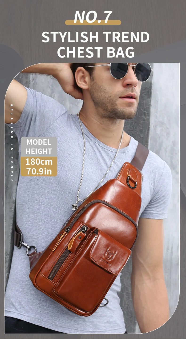 Bullcaptain Men's Multifunction Anti-theft Man Crossbody Cross Body Travel Sling Chest Bags Pack Messenger Pack for Male