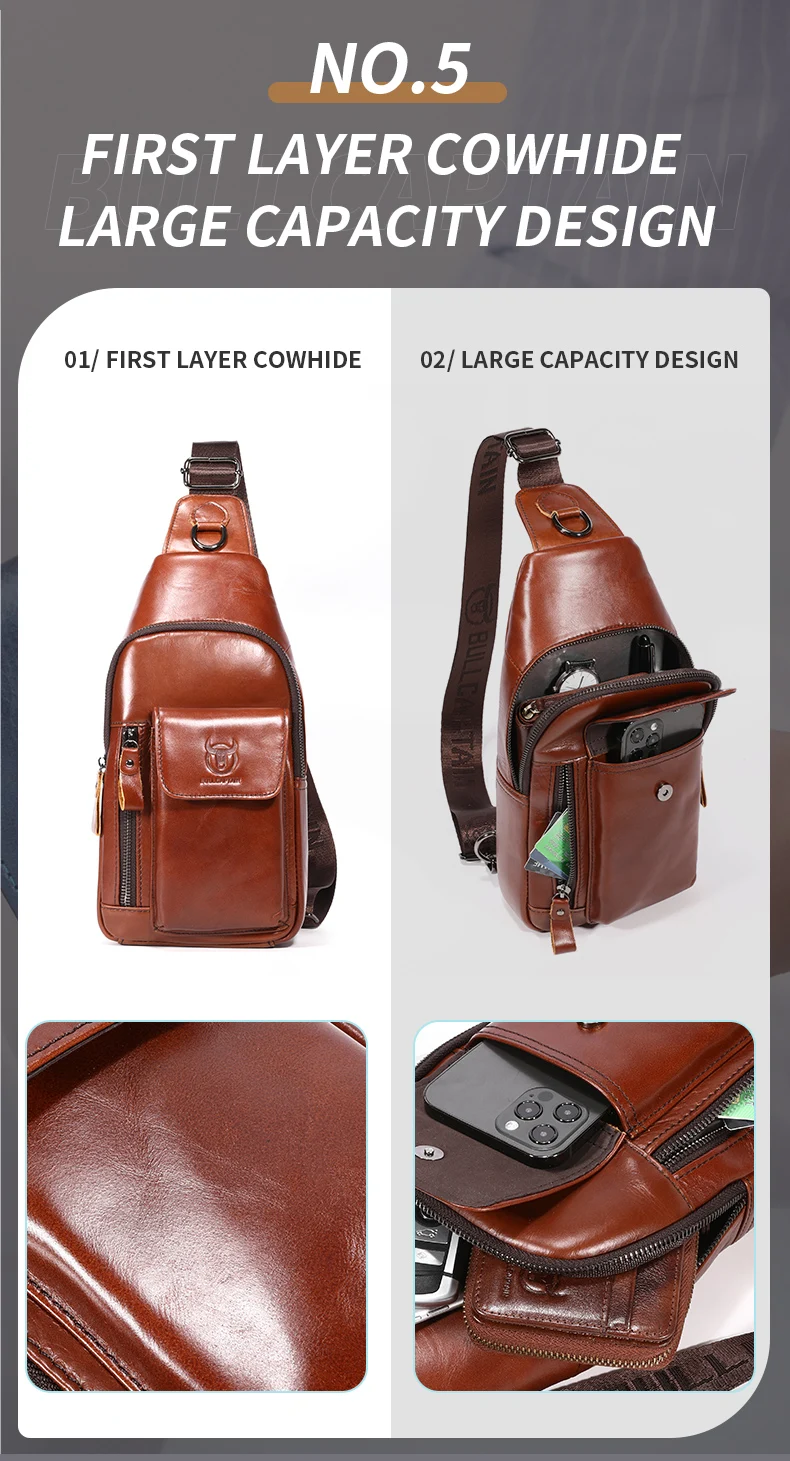 Bullcaptain Men's Multifunction Anti-theft Man Crossbody Cross Body Travel Sling Chest Bags Pack Messenger Pack for Male