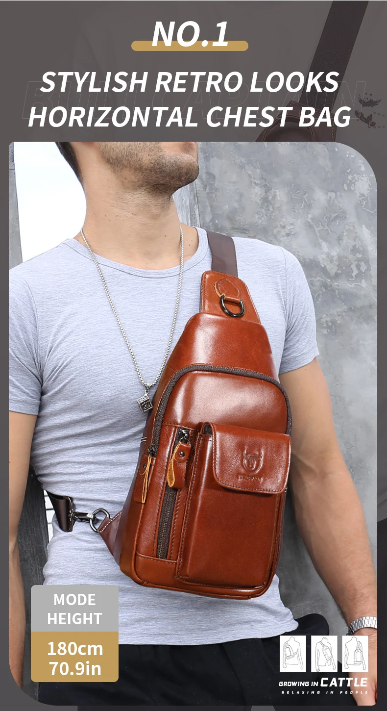 Bullcaptain Men's Multifunction Anti-theft Man Crossbody Cross Body Travel Sling Chest Bags Pack Messenger Pack for Male