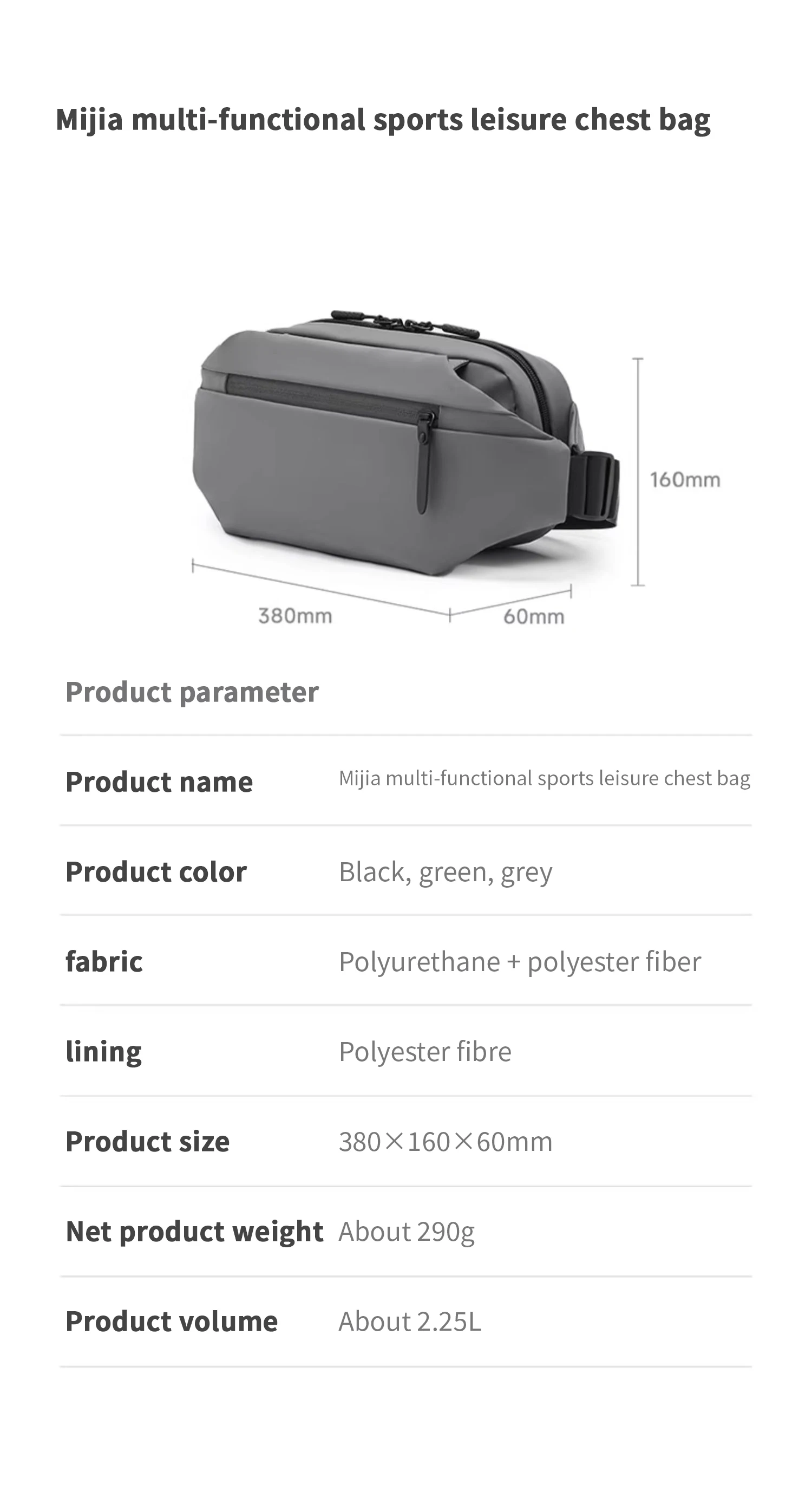 Xiaomi Mijia Chest Bag Multifunctional Leisure Portable Shoulder Bag Diagonal Bag Practical Multi-Zone Sports Purse