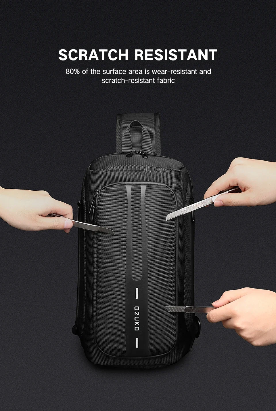 OZUKO Sling Bag Crossbody Bag Chest Bag Anti Theft Male Sling Messenger Bags Waterproof Male Outdoor Chest Pack Man USB Charge