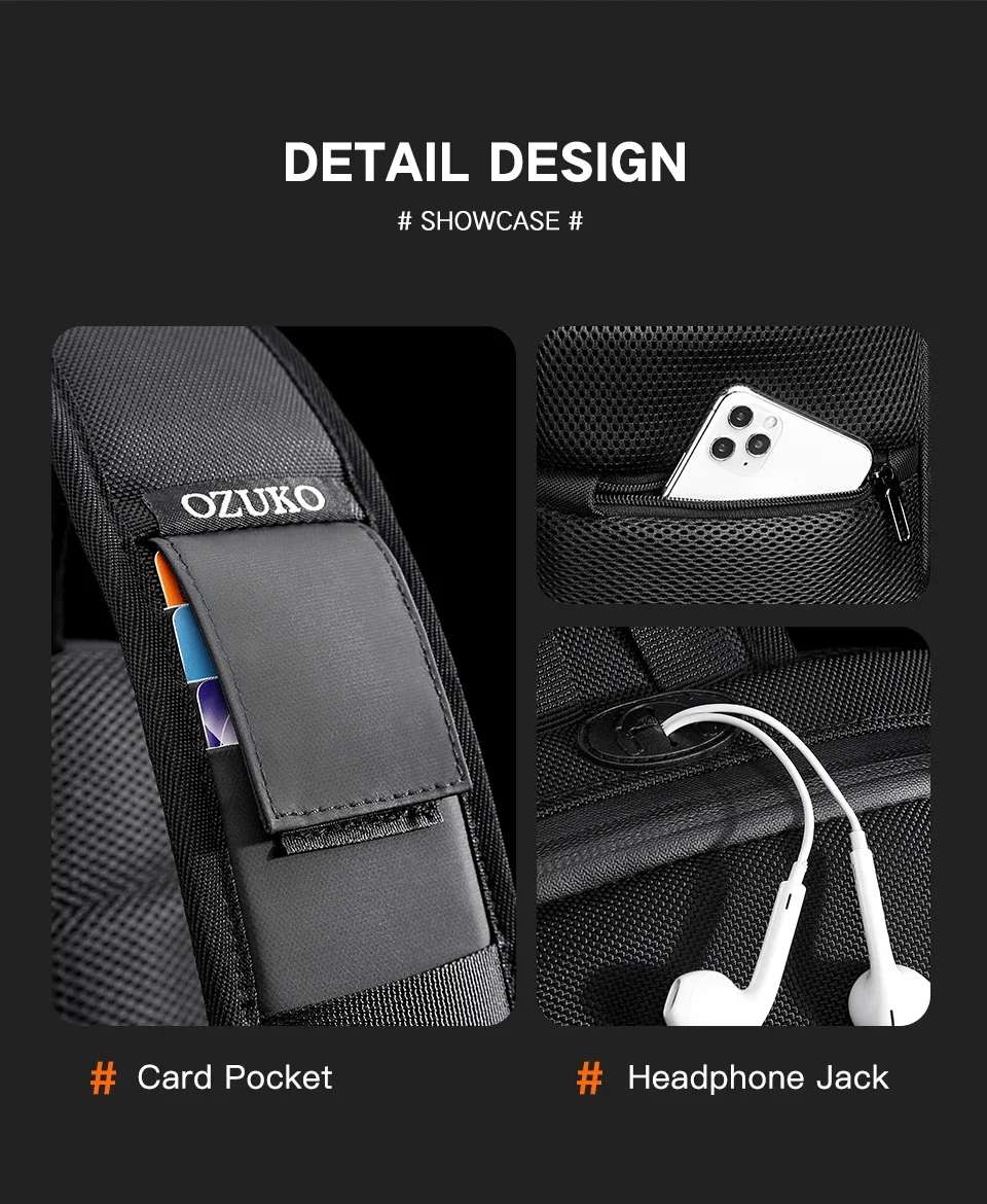 OZUKO Sling Bag Crossbody Bag Chest Bag Anti Theft Male Sling Messenger Bags Waterproof Male Outdoor Chest Pack Man USB Charge
