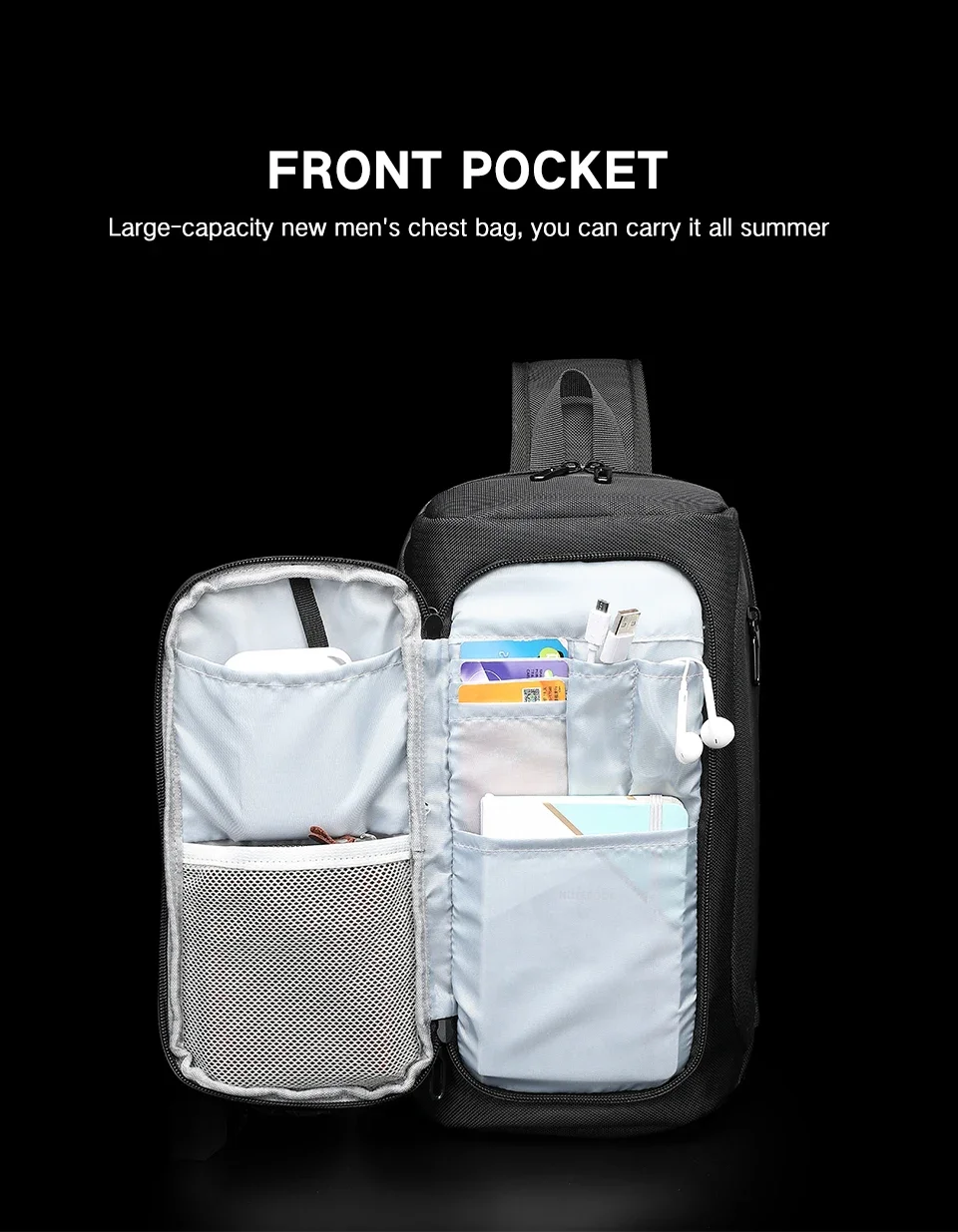 OZUKO Sling Bag Crossbody Bag Chest Bag Anti Theft Male Sling Messenger Bags Waterproof Male Outdoor Chest Pack Man USB Charge