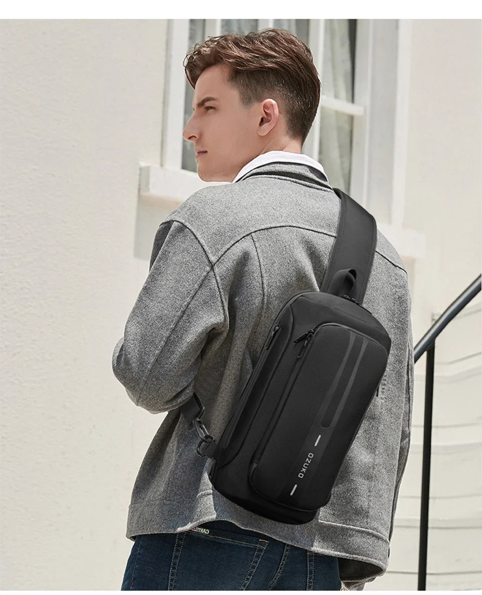 OZUKO Sling Bag Crossbody Bag Chest Bag Anti Theft Male Sling Messenger Bags Waterproof Male Outdoor Chest Pack Man USB Charge