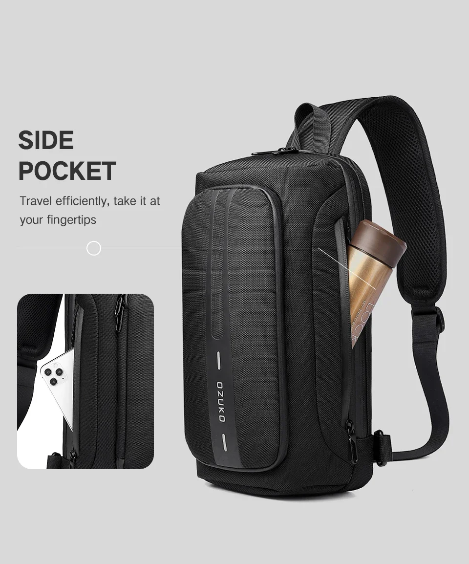 OZUKO Sling Bag Crossbody Bag Chest Bag Anti Theft Male Sling Messenger Bags Waterproof Male Outdoor Chest Pack Man USB Charge