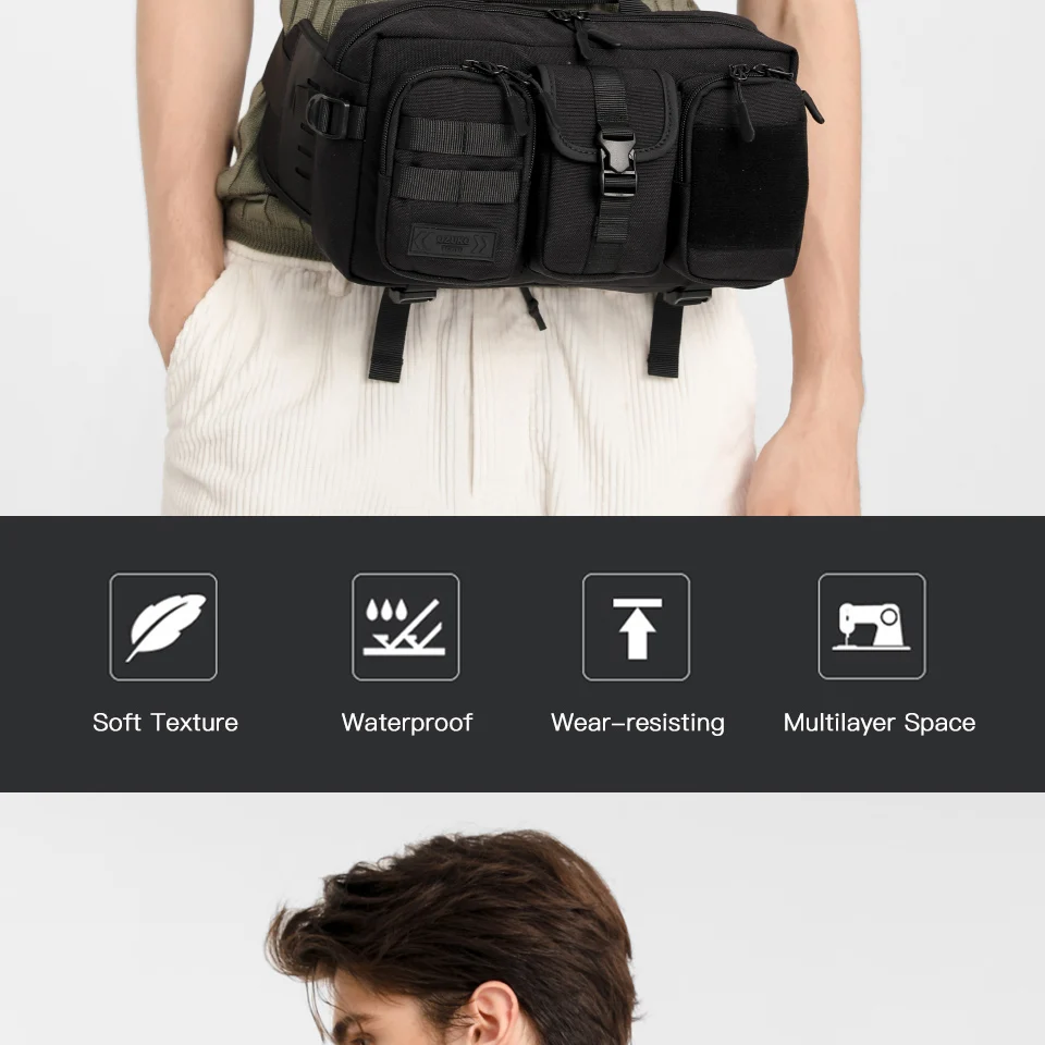 OZUKO Belt Holder Male Waterproof Shoulder Bags Men Fashion Short Trip Messenger Bag USB Charging Crossbody Bag Teenage