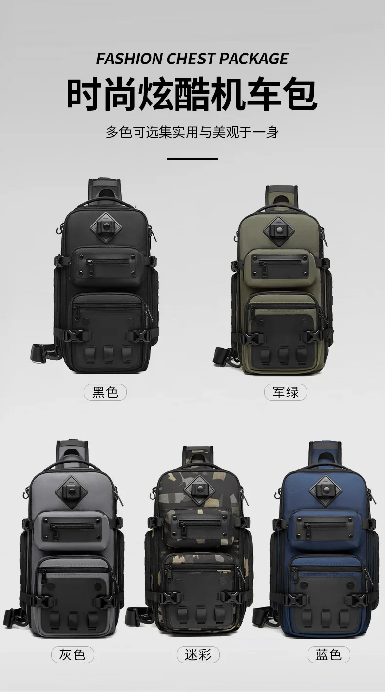 Ozuko Men's Chest Bag Belly Bags Outdoor Tactical One Shoulder Crossbody Bag High Capacity Waterproof Sports Bag For Man