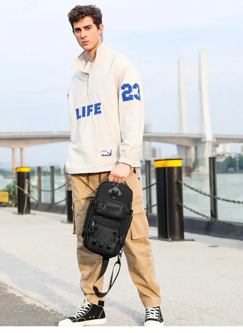 Ozuko Men's Chest Bag Belly Bags Outdoor Tactical One Shoulder Crossbody Bag High Capacity Waterproof Sports Bag For Man