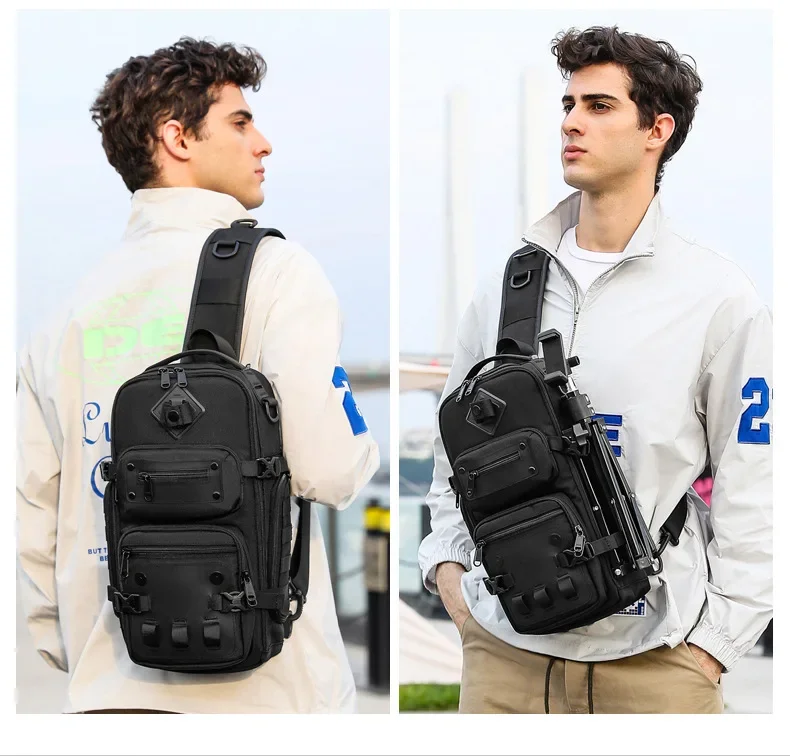 Ozuko Men's Chest Bag Belly Bags Outdoor Tactical One Shoulder Crossbody Bag High Capacity Waterproof Sports Bag For Man