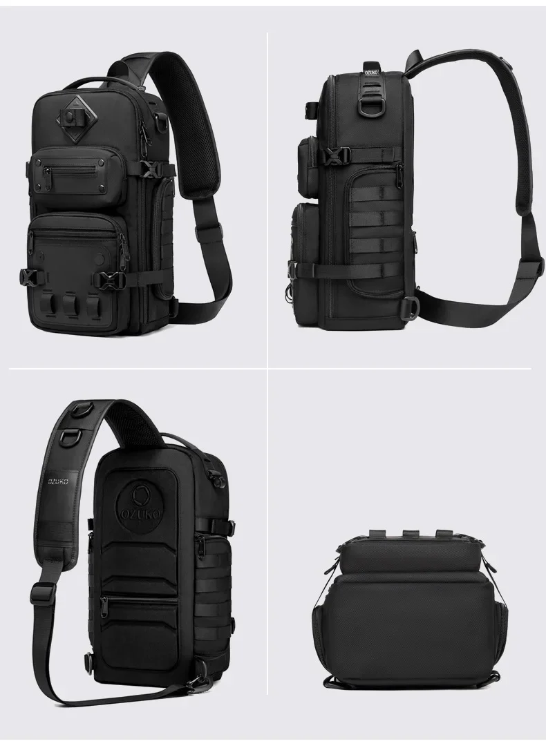 Ozuko Men's Chest Bag Belly Bags Outdoor Tactical One Shoulder Crossbody Bag High Capacity Waterproof Sports Bag For Man