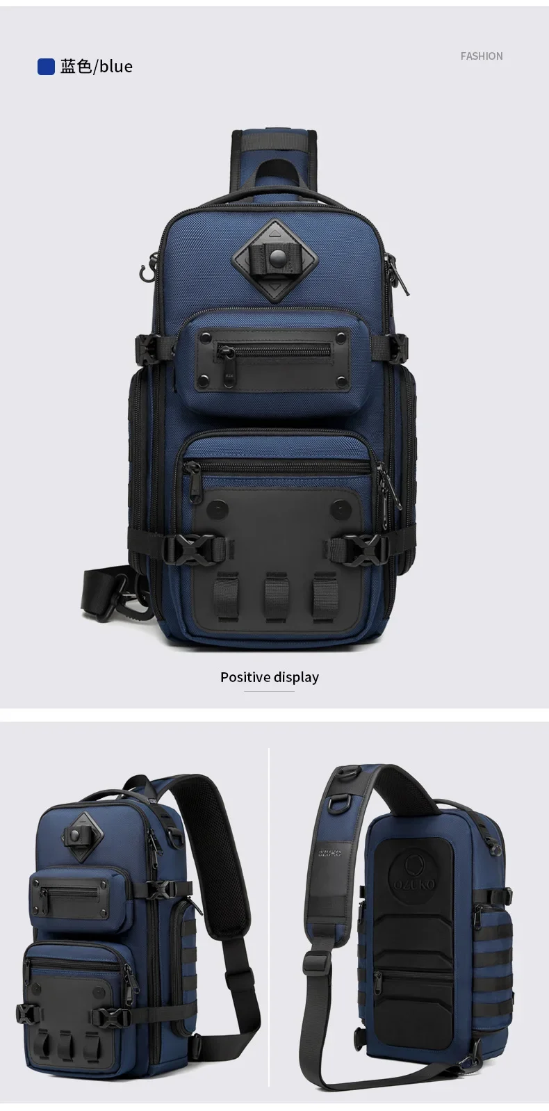 Ozuko Men's Chest Bag Belly Bags Outdoor Tactical One Shoulder Crossbody Bag High Capacity Waterproof Sports Bag For Man