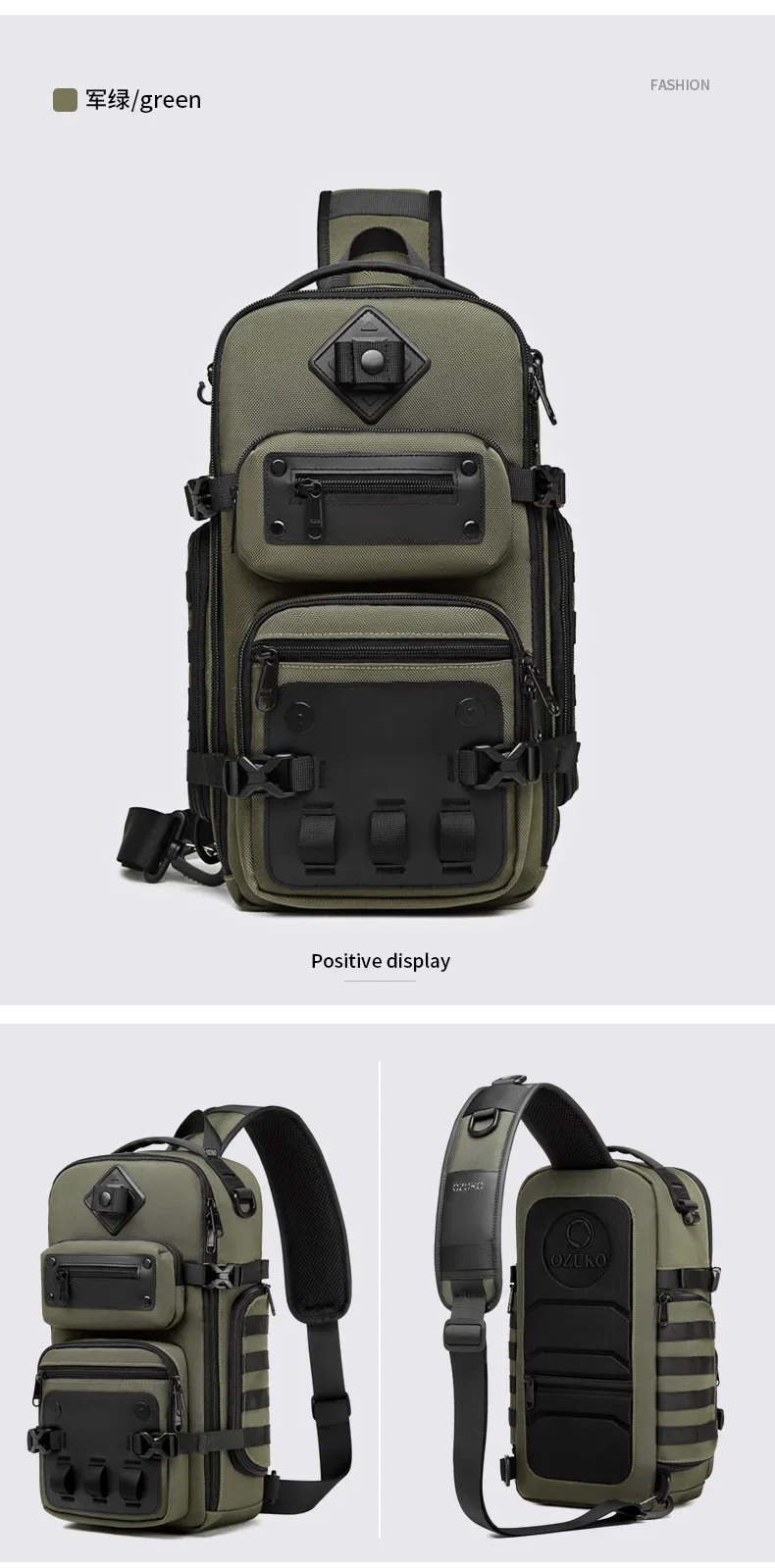 Ozuko Men's Chest Bag Belly Bags Outdoor Tactical One Shoulder Crossbody Bag High Capacity Waterproof Sports Bag For Man