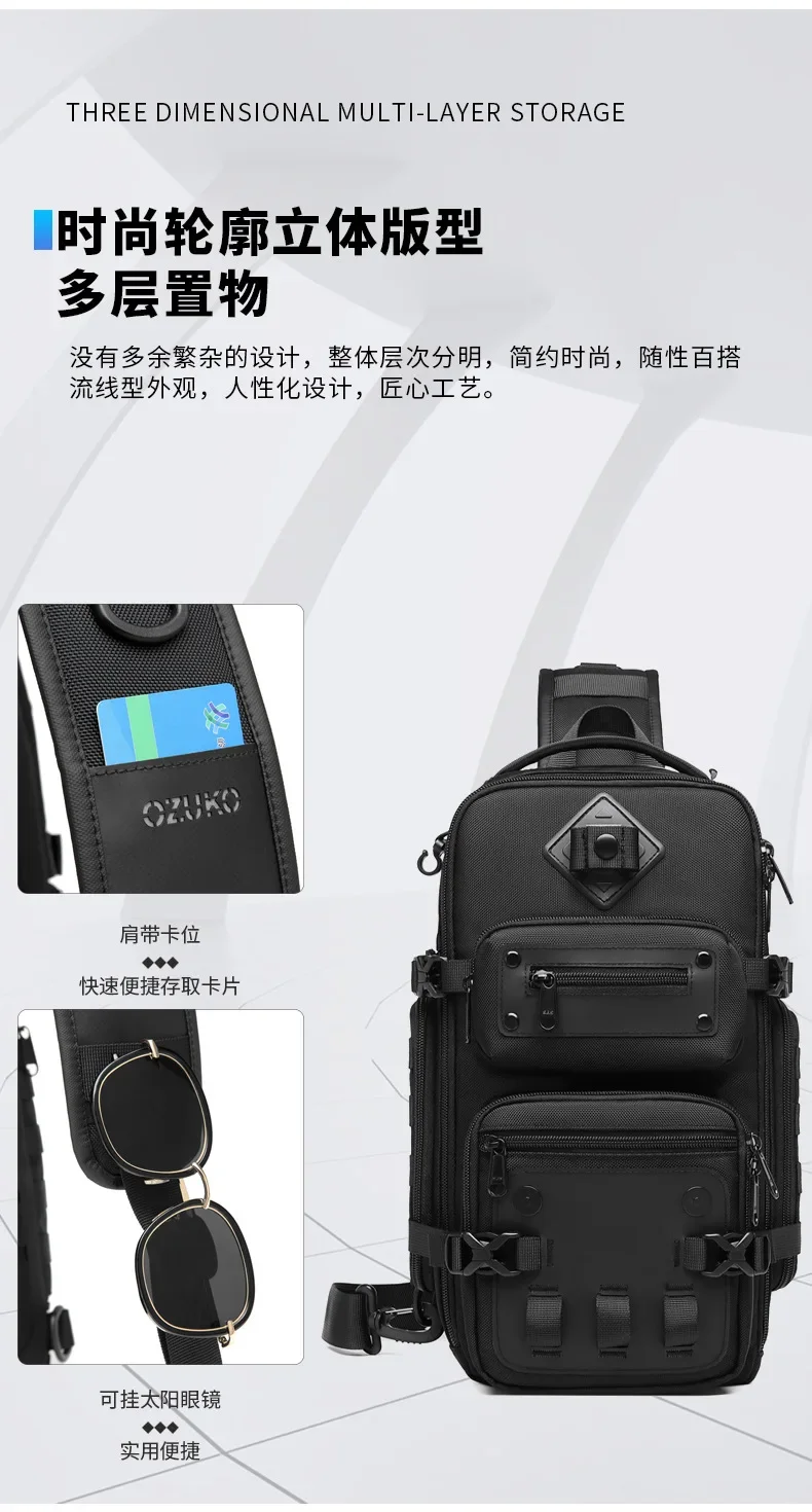 Ozuko Men's Chest Bag Belly Bags Outdoor Tactical One Shoulder Crossbody Bag High Capacity Waterproof Sports Bag For Man