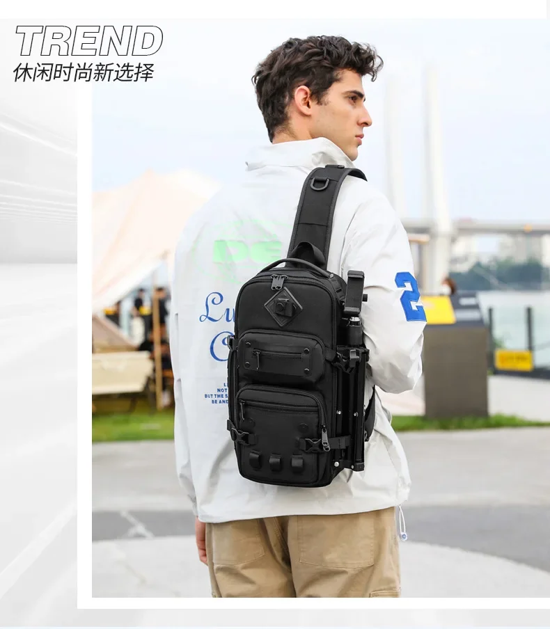 Ozuko Men's Chest Bag Belly Bags Outdoor Tactical One Shoulder Crossbody Bag High Capacity Waterproof Sports Bag For Man