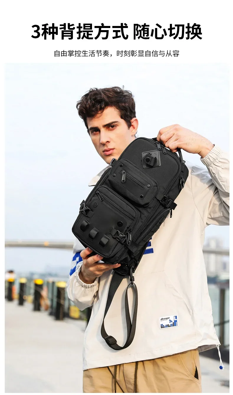 Ozuko Men's Chest Bag Belly Bags Outdoor Tactical One Shoulder Crossbody Bag High Capacity Waterproof Sports Bag For Man