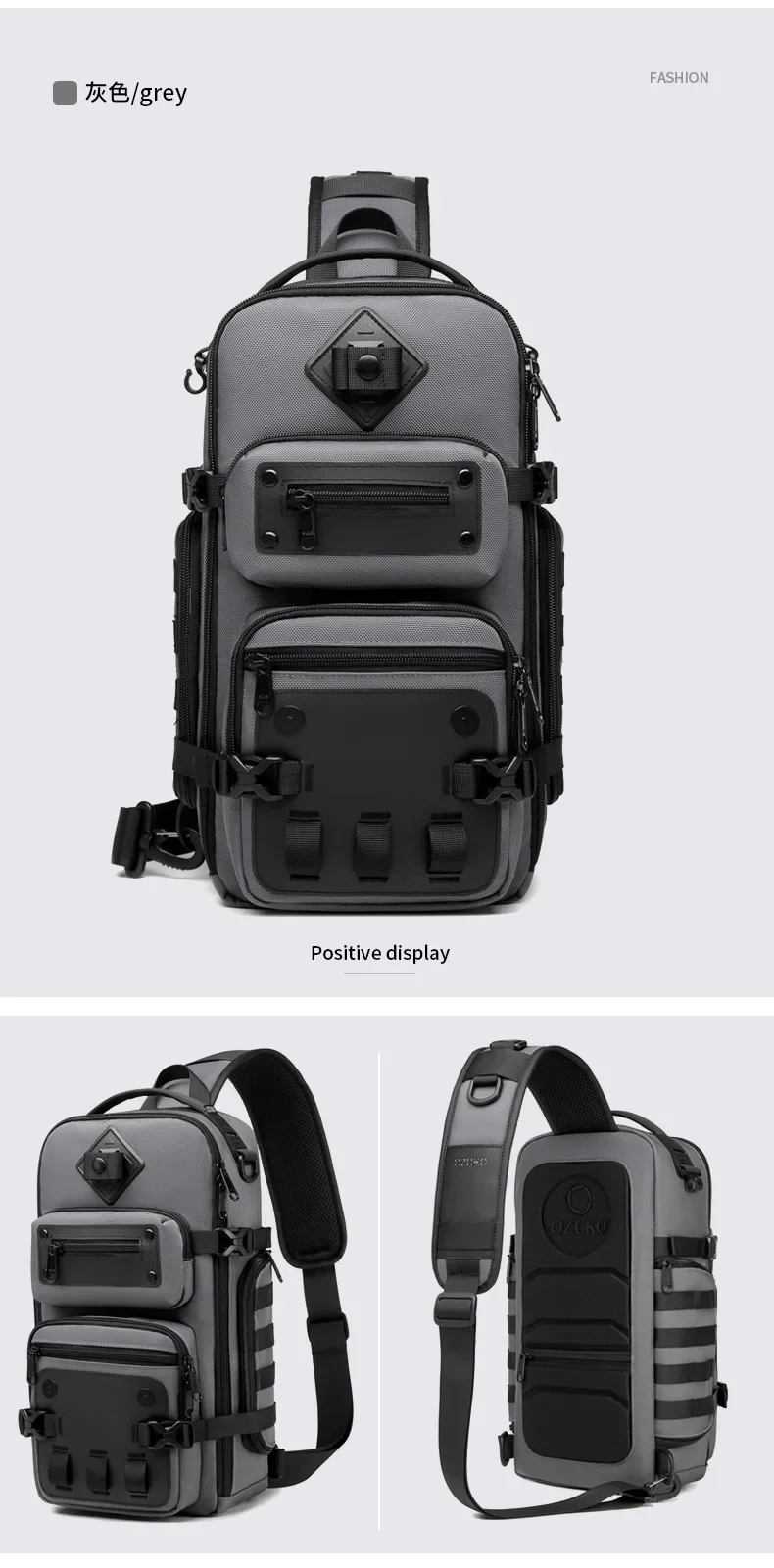 Ozuko Men's Chest Bag Belly Bags Outdoor Tactical One Shoulder Crossbody Bag High Capacity Waterproof Sports Bag For Man