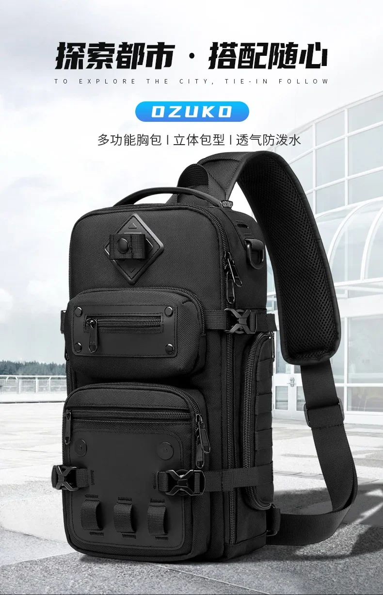 Ozuko Men's Chest Bag Belly Bags Outdoor Tactical One Shoulder Crossbody Bag High Capacity Waterproof Sports Bag For Man