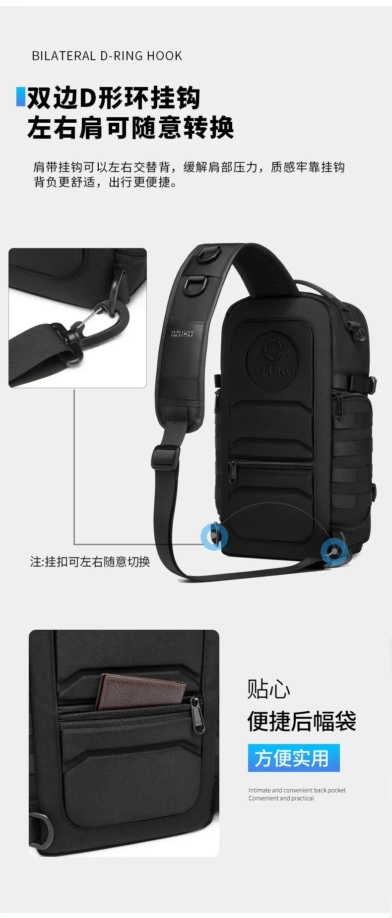 Ozuko Men's Chest Bag Belly Bags Outdoor Tactical One Shoulder Crossbody Bag High Capacity Waterproof Sports Bag For Man