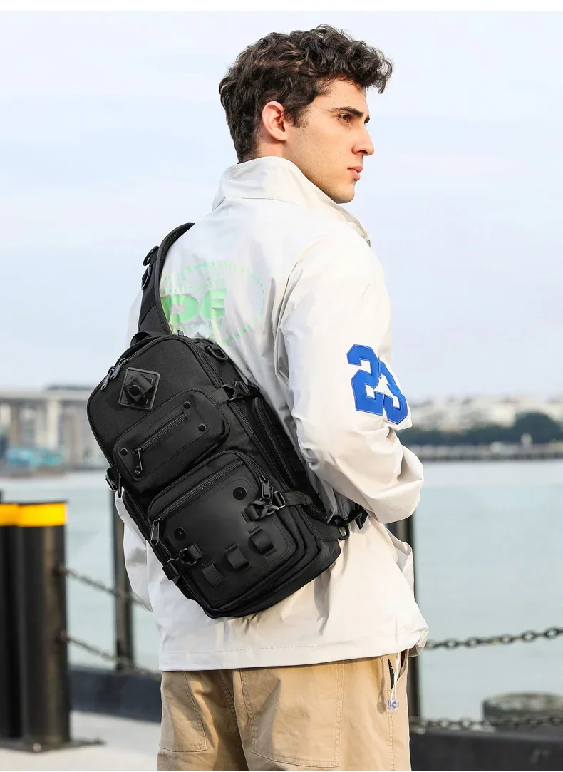 Ozuko Men's Chest Bag Belly Bags Outdoor Tactical One Shoulder Crossbody Bag High Capacity Waterproof Sports Bag For Man