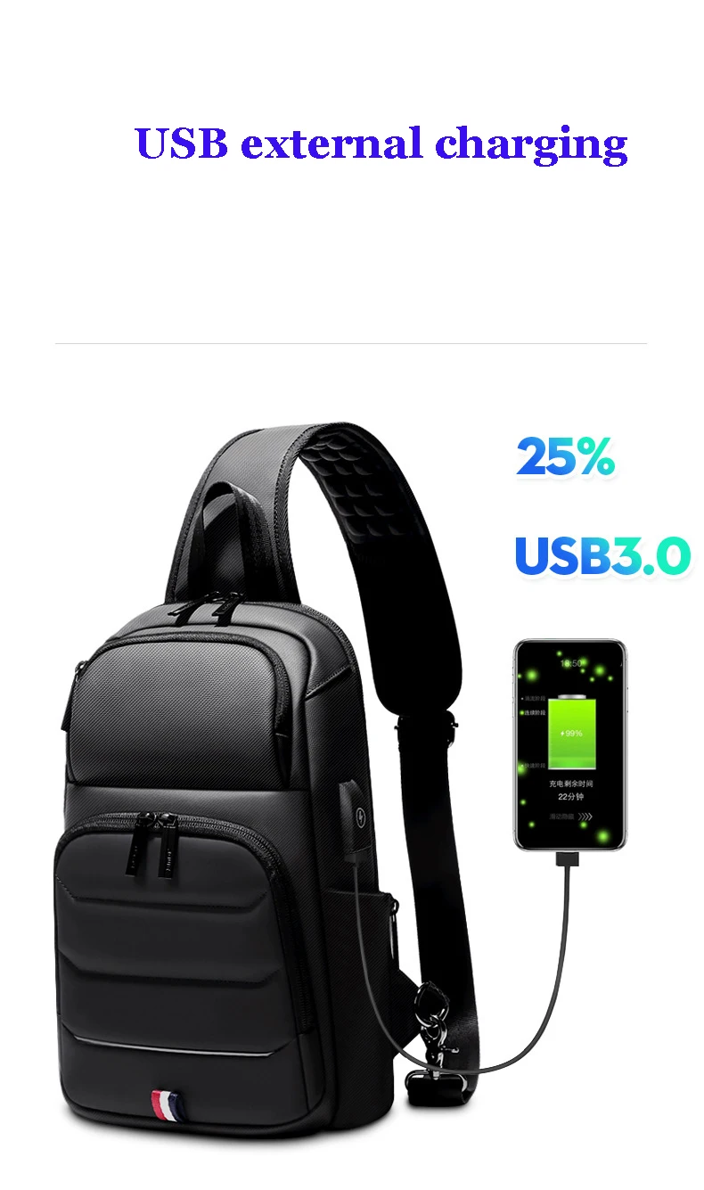 Designer Crossbody Fashion Shoulder USB Charging Sports GYM Messenger Sling Chest Bag Oxford Single Strap Running Men Waterproof