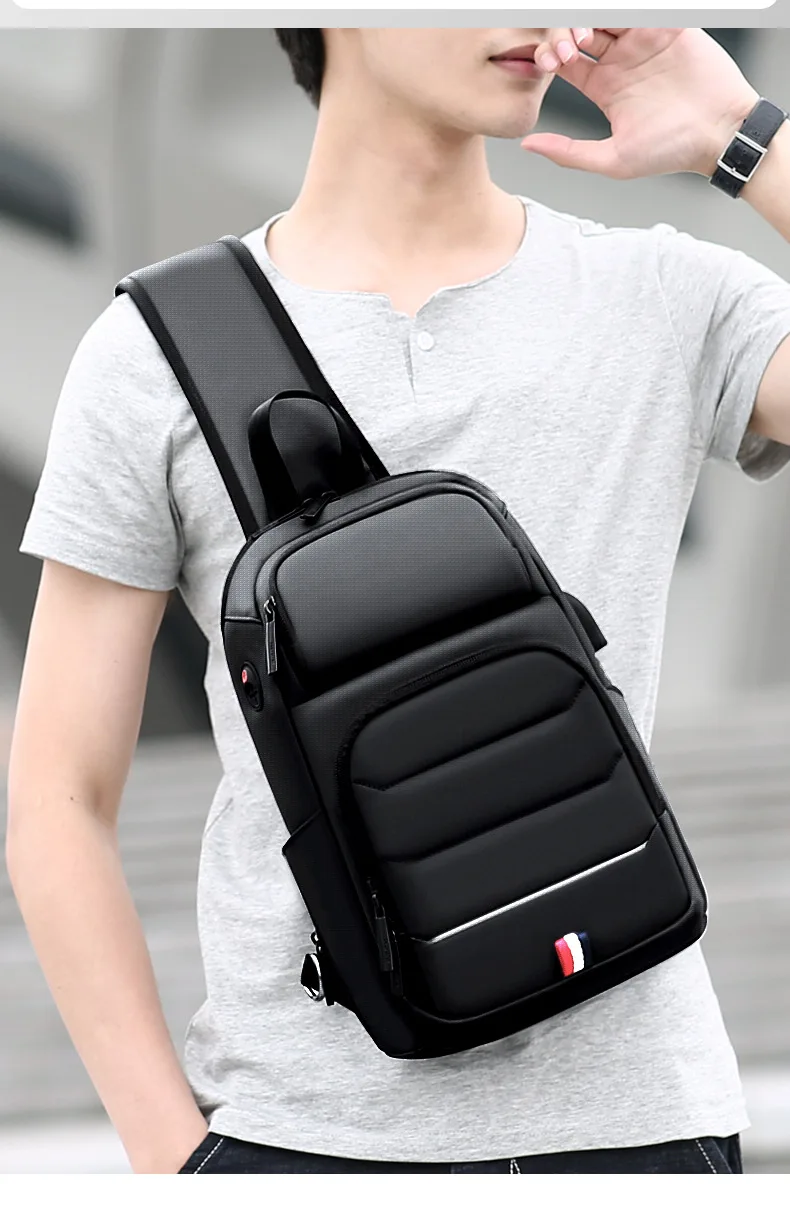 Designer Crossbody Fashion Shoulder USB Charging Sports GYM Messenger Sling Chest Bag Oxford Single Strap Running Men Waterproof