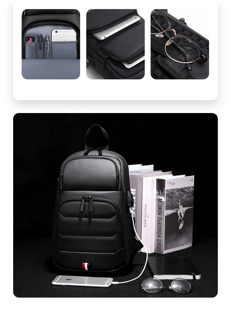 Designer Crossbody Fashion Shoulder USB Charging Sports GYM Messenger Sling Chest Bag Oxford Single Strap Running Men Waterproof