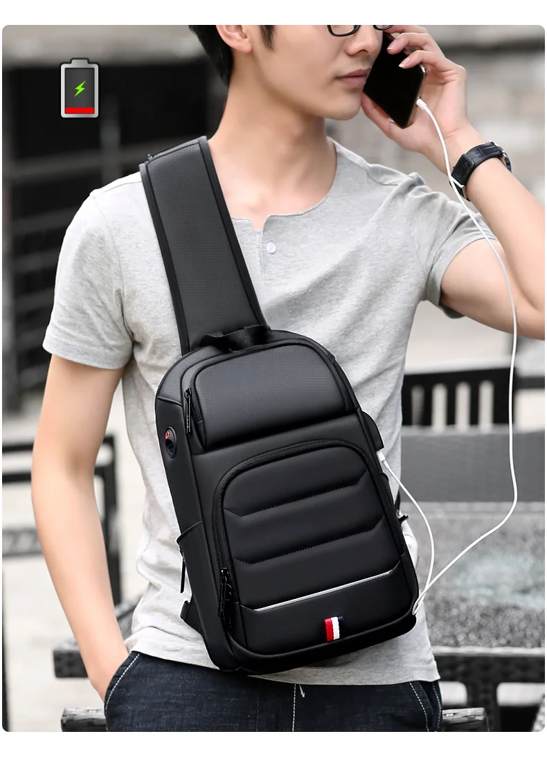 Designer Crossbody Fashion Shoulder USB Charging Sports GYM Messenger Sling Chest Bag Oxford Single Strap Running Men Waterproof