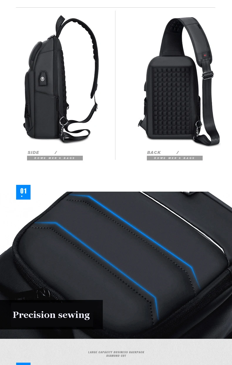 Designer Crossbody Fashion Shoulder USB Charging Sports GYM Messenger Sling Chest Bag Oxford Single Strap Running Men Waterproof