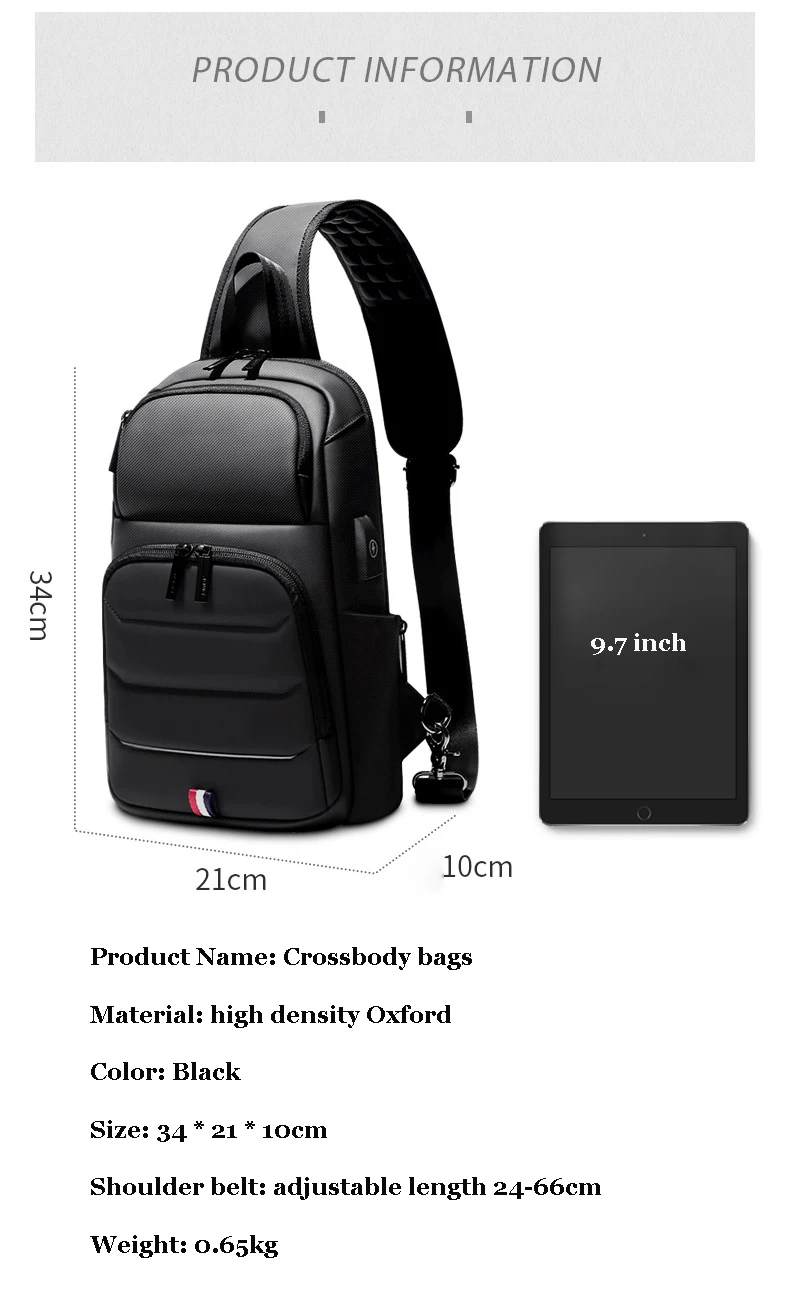 Designer Crossbody Fashion Shoulder USB Charging Sports GYM Messenger Sling Chest Bag Oxford Single Strap Running Men Waterproof