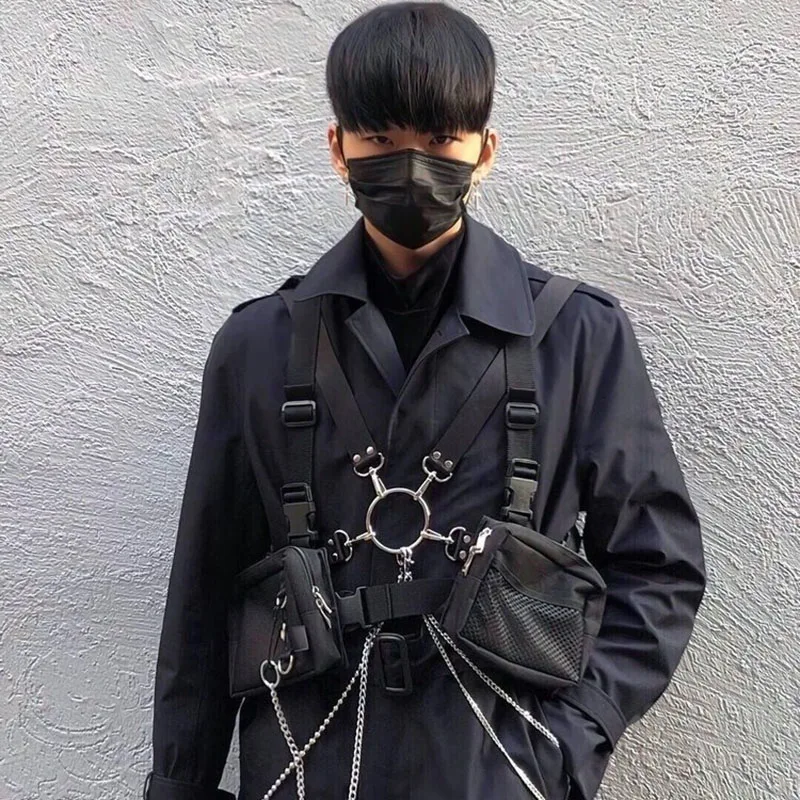 Hip Hop Chest Bag Tactical Streetwear Waist Pack Unisex Outdoor Functional Vest Bag Two Pockets Harness Chest Rig Bag Disco Pack