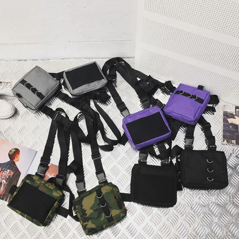 Hip Hop Chest Bag Tactical Streetwear Waist Pack Unisex Outdoor Functional Vest Bag Two Pockets Harness Chest Rig Bag Disco Pack