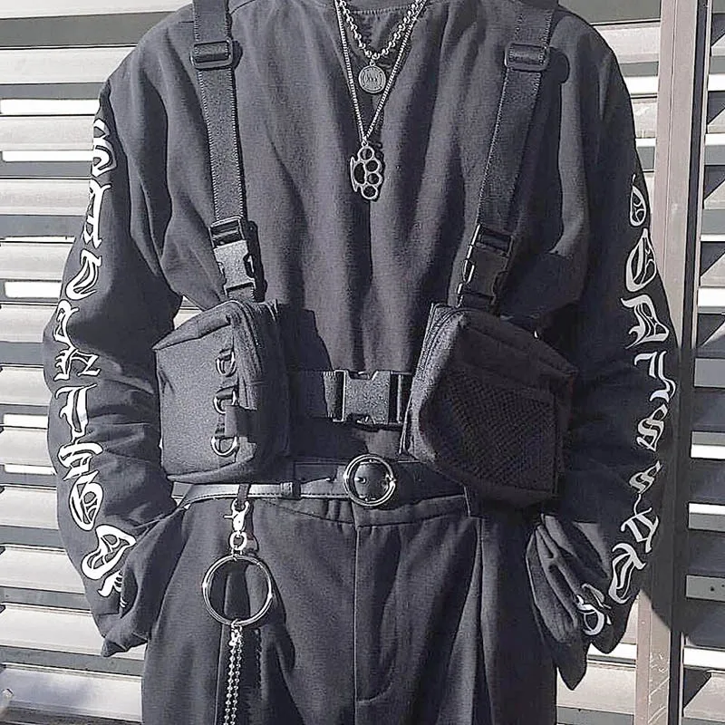 Hip Hop Chest Bag Tactical Streetwear Waist Pack Unisex Outdoor Functional Vest Bag Two Pockets Harness Chest Rig Bag Disco Pack