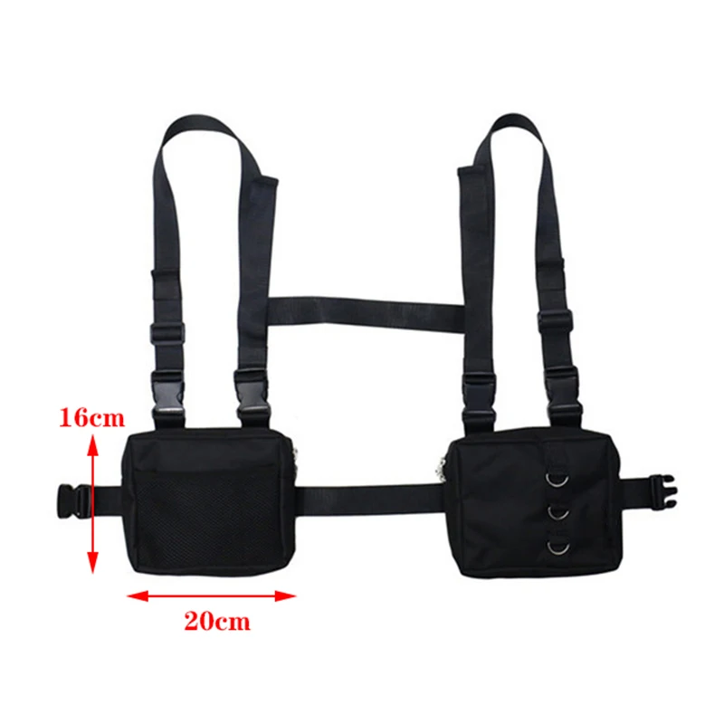 Hip Hop Chest Bag Tactical Streetwear Waist Pack Unisex Outdoor Functional Vest Bag Two Pockets Harness Chest Rig Bag Disco Pack