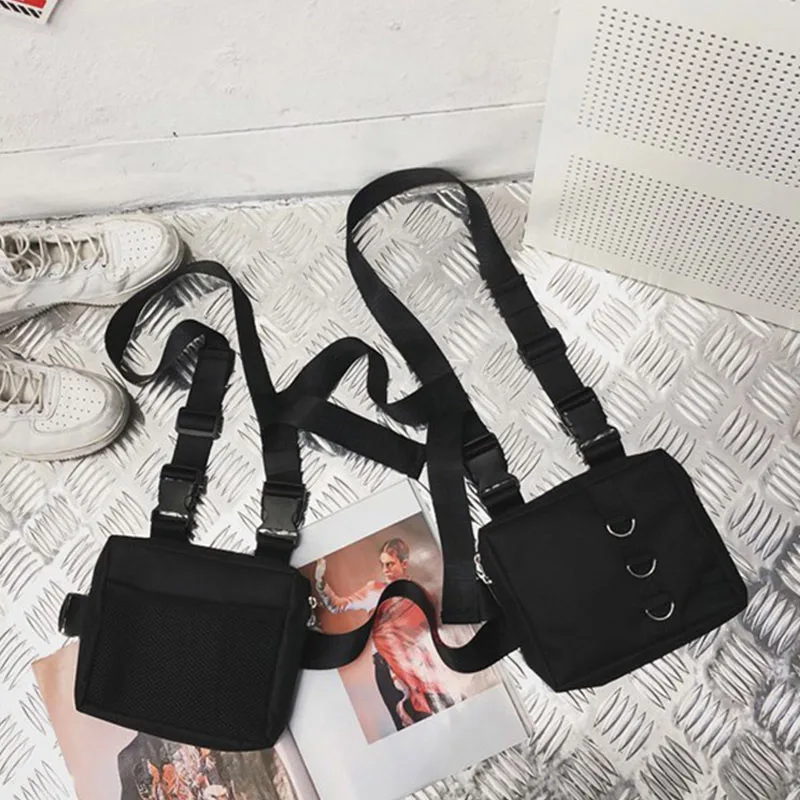 Hip Hop Chest Bag Tactical Streetwear Waist Pack Unisex Outdoor Functional Vest Bag Two Pockets Harness Chest Rig Bag Disco Pack