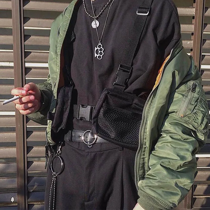 Hip Hop Chest Bag Tactical Streetwear Waist Pack Unisex Outdoor Functional Vest Bag Two Pockets Harness Chest Rig Bag Disco Pack